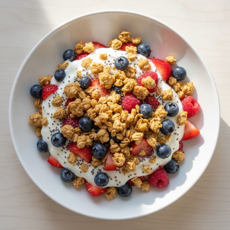 Greek Yogurt Parfait with Mixed Berries and Protein Granola