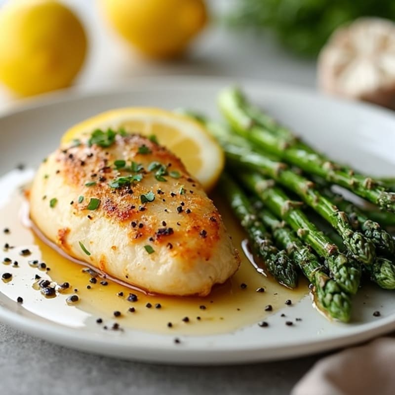 Lemon Garlic Pan-Seared Chicken with Roasted Asparagus