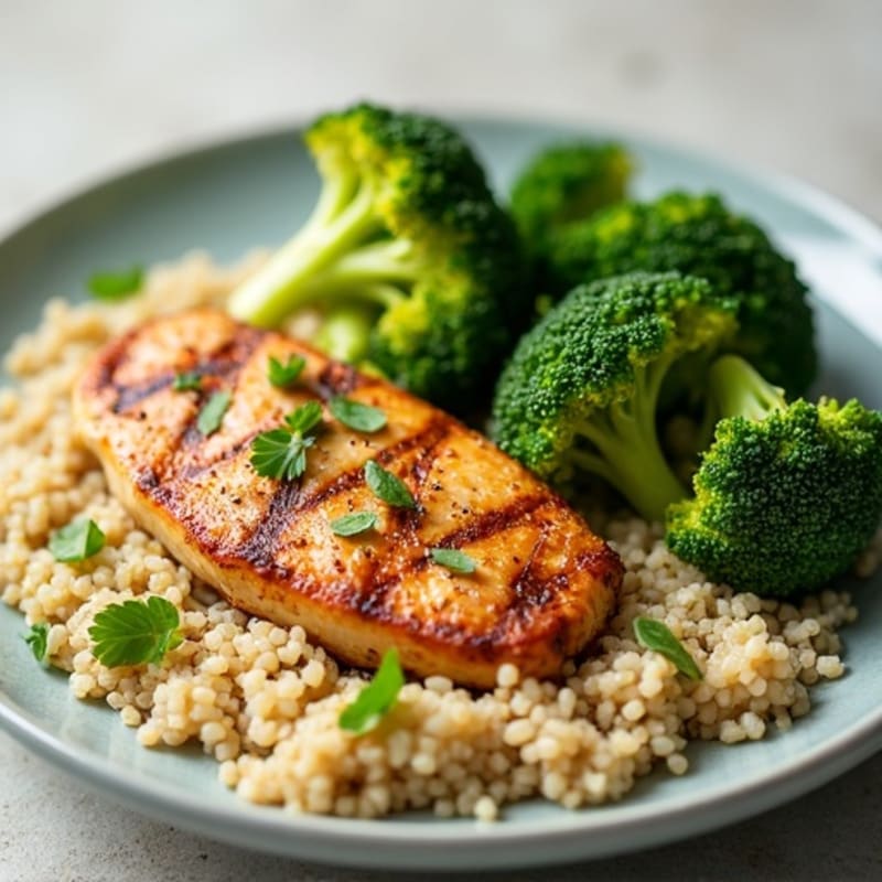 Grilled Chicken Breast with Quinoa and Roasted Broccoli