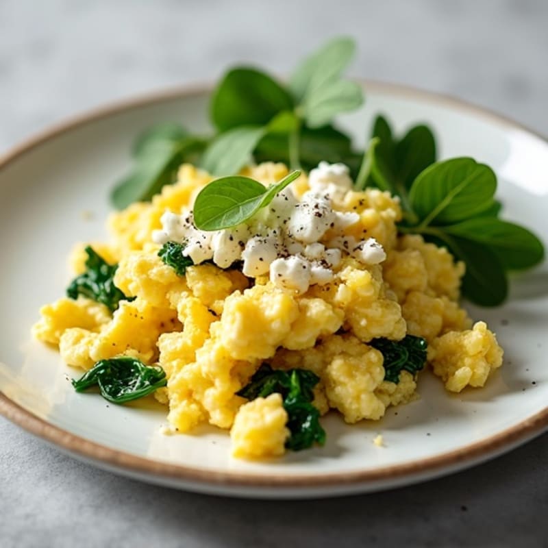 Fluffy Egg Scramble with Fresh Spinach and Feta
