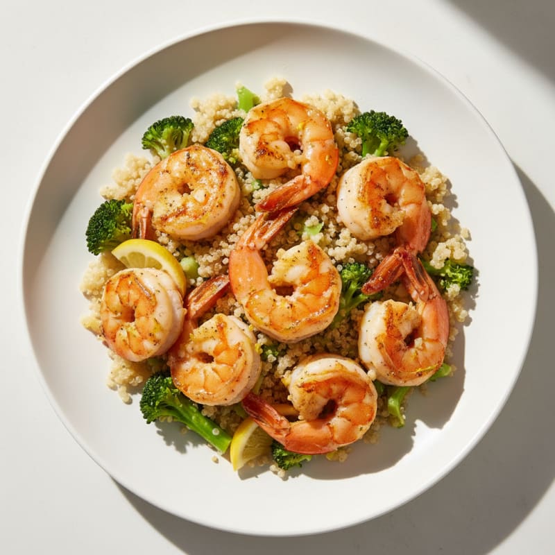 Pan-Seared Shrimp with Quinoa and Steamed Broccoli
