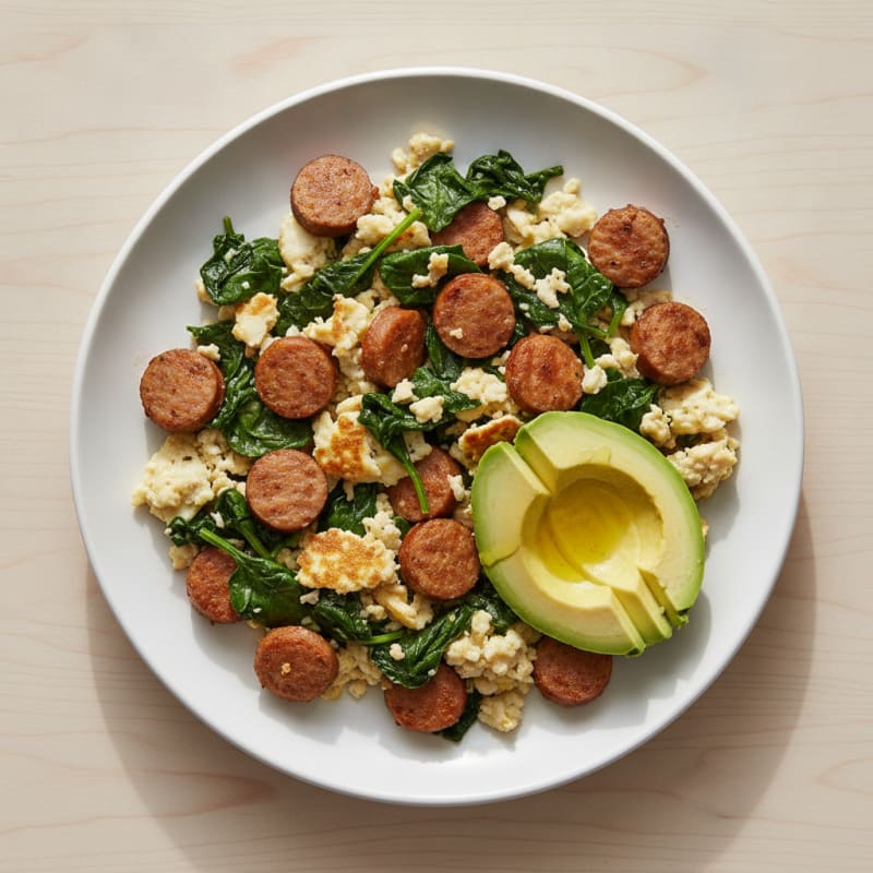Egg White Scramble with Turkey Sausage and Spinach