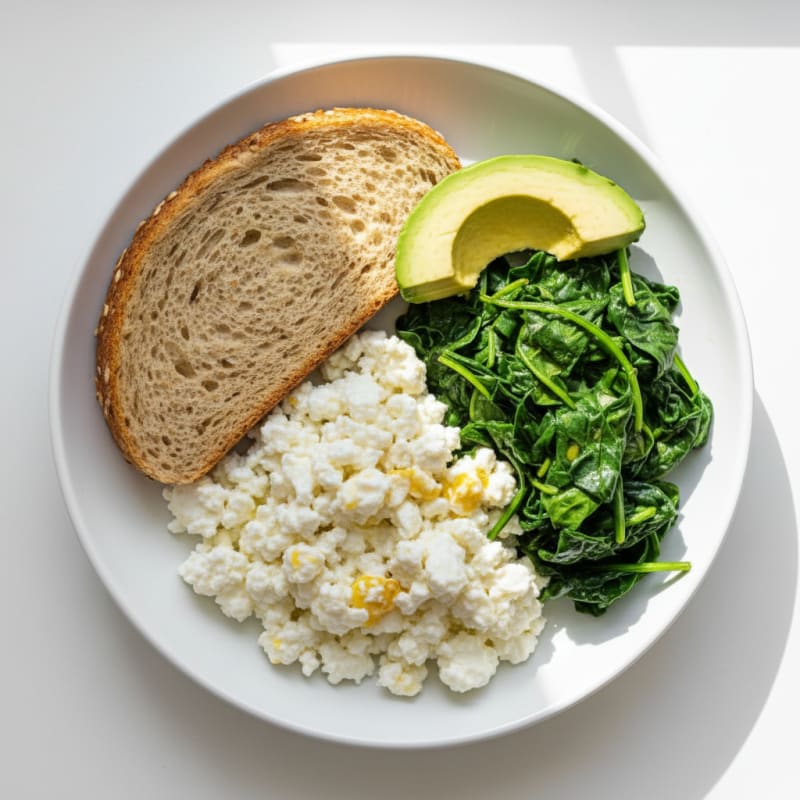 Cottage Cheese Egg White Scramble with Sautéed Spinach