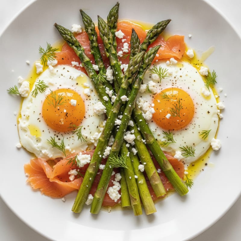 Baked Eggs with Roasted Asparagus and Smoked Salmon