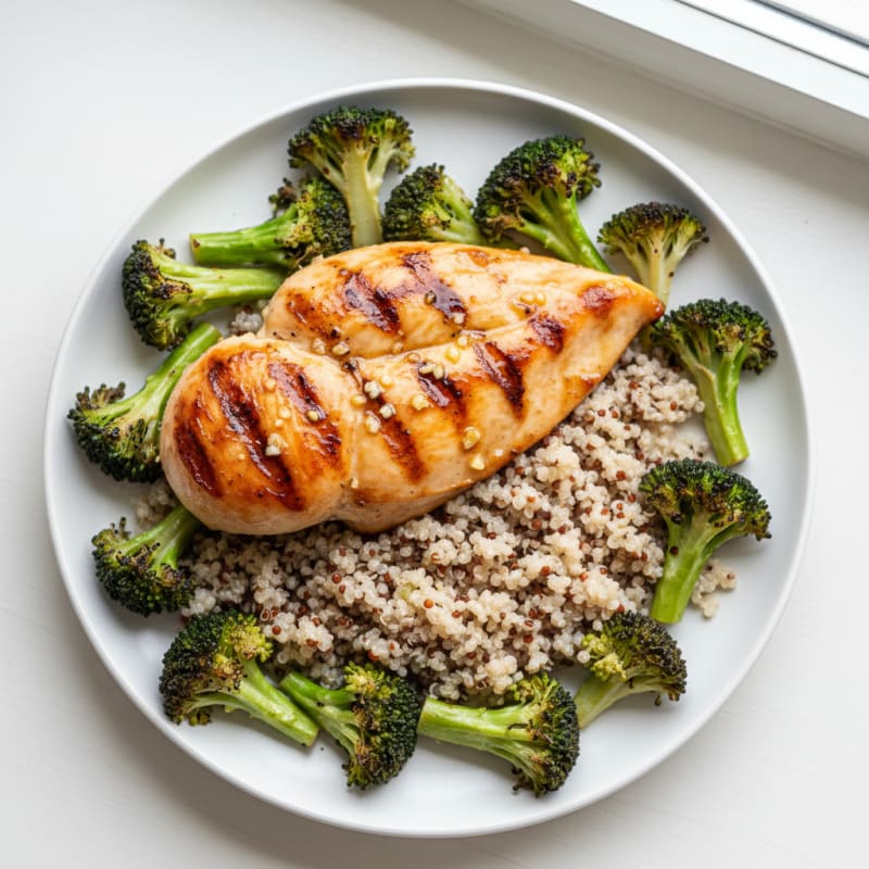 Grilled Chicken Breast with Quinoa and Roasted Broccoli