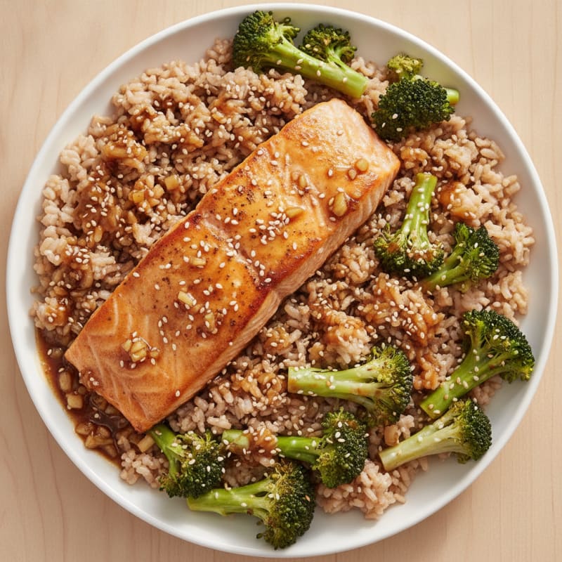 Soy-Ginger Glazed Salmon with Steamed Broccoli