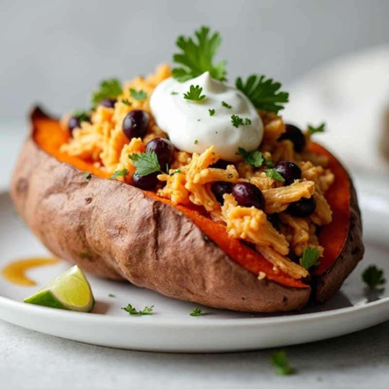 Creamy Stuffed Sweet Potato with Shredded Chicken and Black Beans