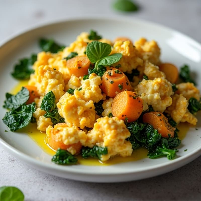 Cottage Cheese Scramble with Spinach and Roasted Sweet Potato