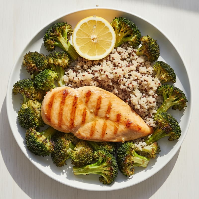 Grilled Chicken Breast with Quinoa and Roasted Broccoli