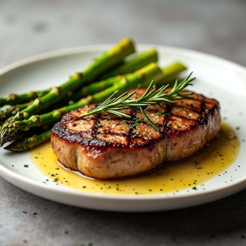 Juicy Pan-Seared Steak with Garlic Herb Roasted Asparagus