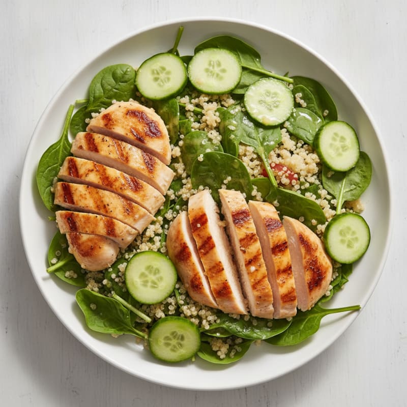 Grilled Chicken and Quinoa Salad with Fresh Spinach