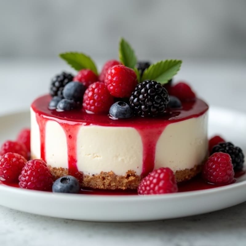 Silky Greek Yogurt Protein Cheesecake with Berry Compote