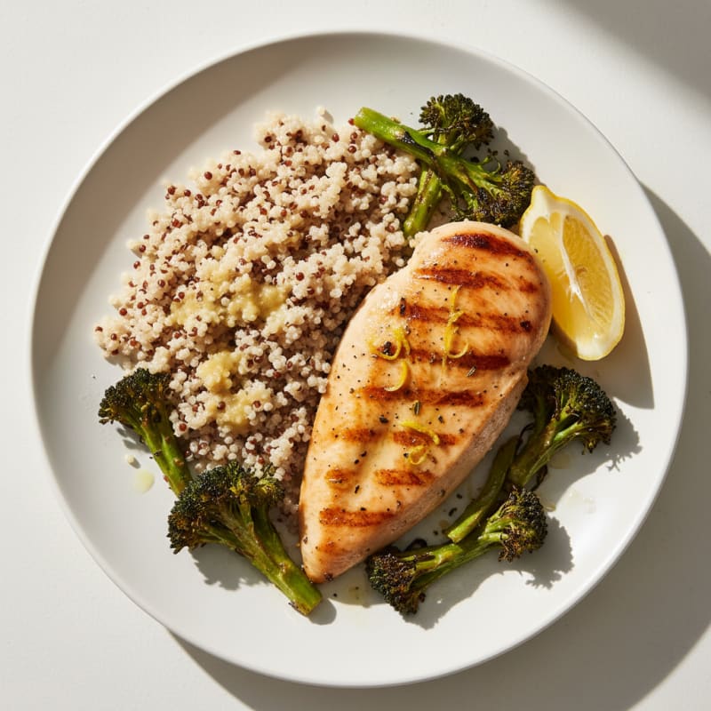 Grilled Chicken Breast with Quinoa and Roasted Broccoli