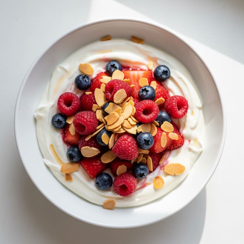 Greek Yogurt Protein Parfait with Mixed Berries and Almonds