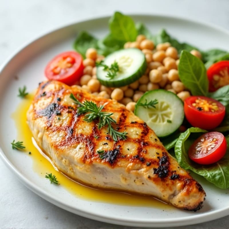 Grilled Lemon-Garlic Chicken Breast with Chickpea Cucumber Salad