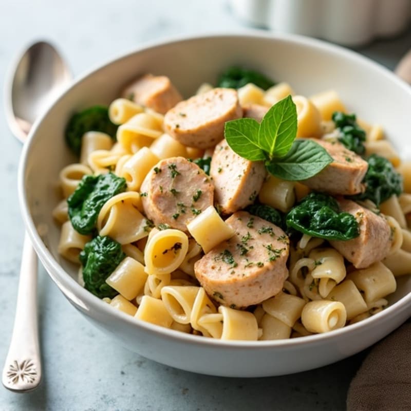 Creamy Garlic Chicken Whole Wheat Pasta with Fresh Spinach