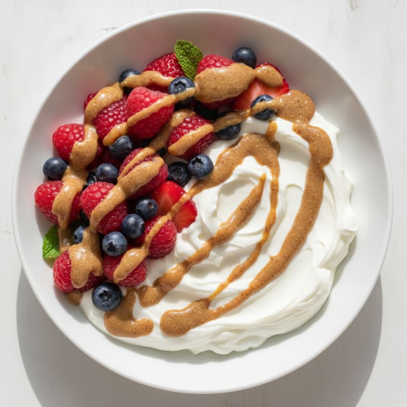 Creamy Greek Yogurt Protein Bowl with Mixed Berries and Almond Butter