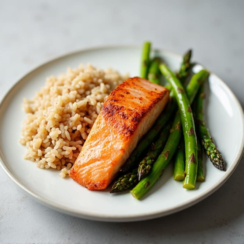 Seared Salmon with Roasted Asparagus and Brown Rice