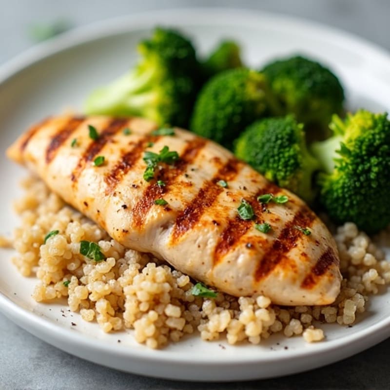Grilled Chicken Breast with Quinoa and Roasted Broccoli