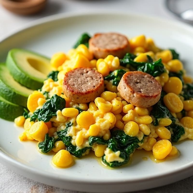 Egg White Scramble with Turkey Sausage and Sautéed Spinach