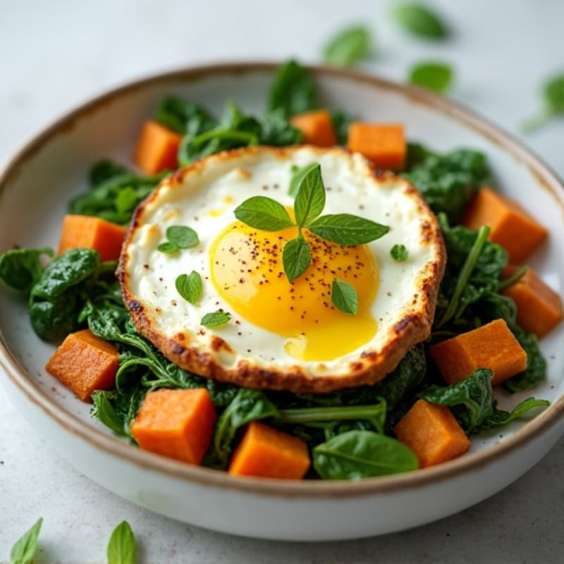 Egg White and Spinach Scramble with Roasted Sweet Potato