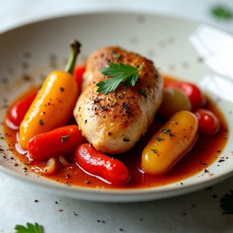 Braised Chicken with Bell Peppers and Savory Tomato Sauce