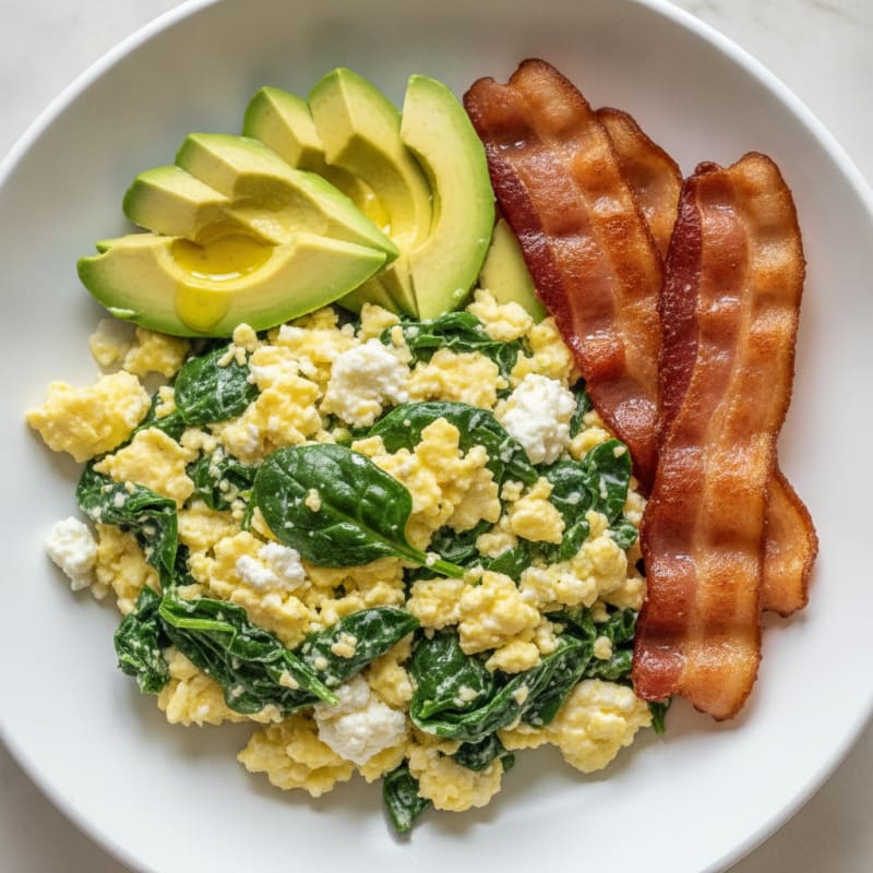 Cottage Cheese Scramble with Spinach and Turkey Bacon