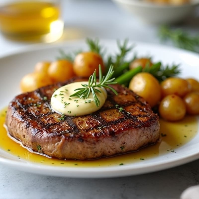 Herb-Garlic Butter Seared Steak with Roasted Baby Potatoes