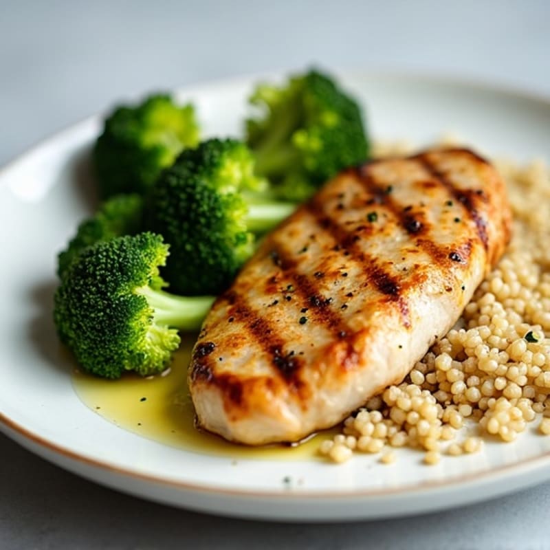 Grilled Chicken Breast with Roasted Broccoli and Quinoa