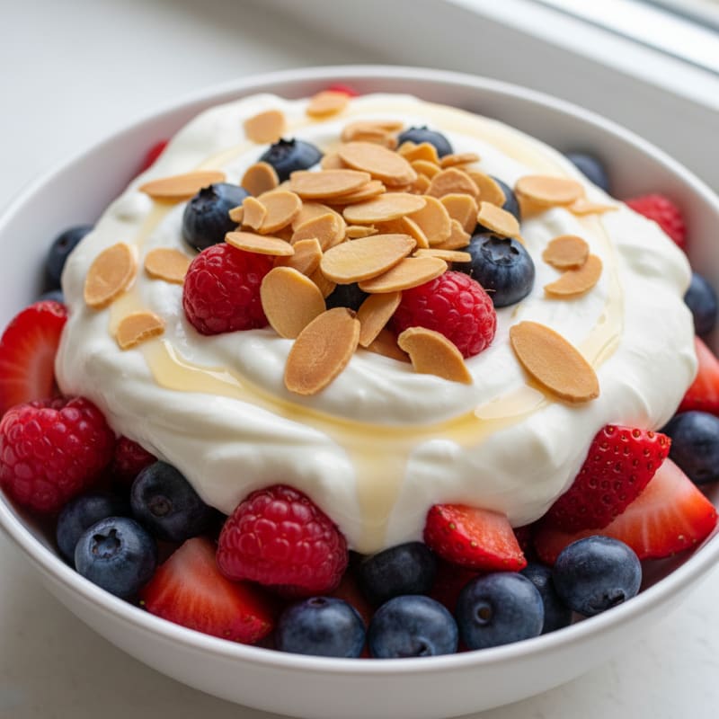 Greek Yogurt Protein Parfait with Mixed Berries and Almonds