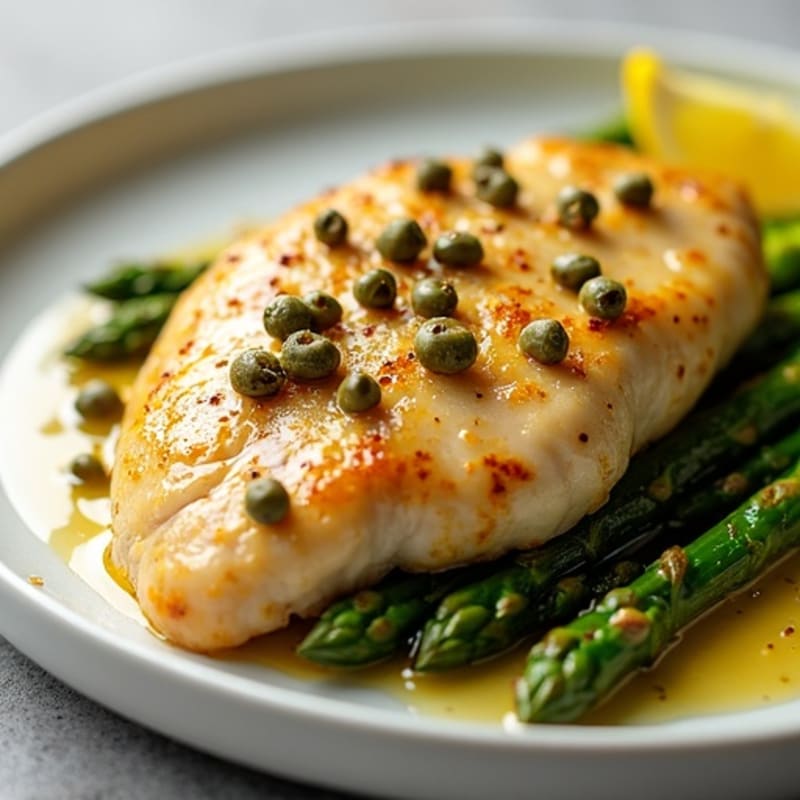 Tender Lemon Caper Pan-Seared Chicken with Crispy Roasted Asparagus