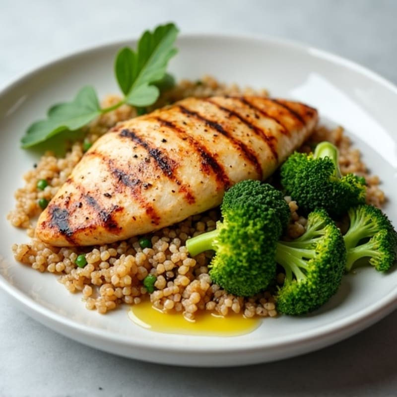 Grilled Chicken Breast with Quinoa and Roasted Broccoli