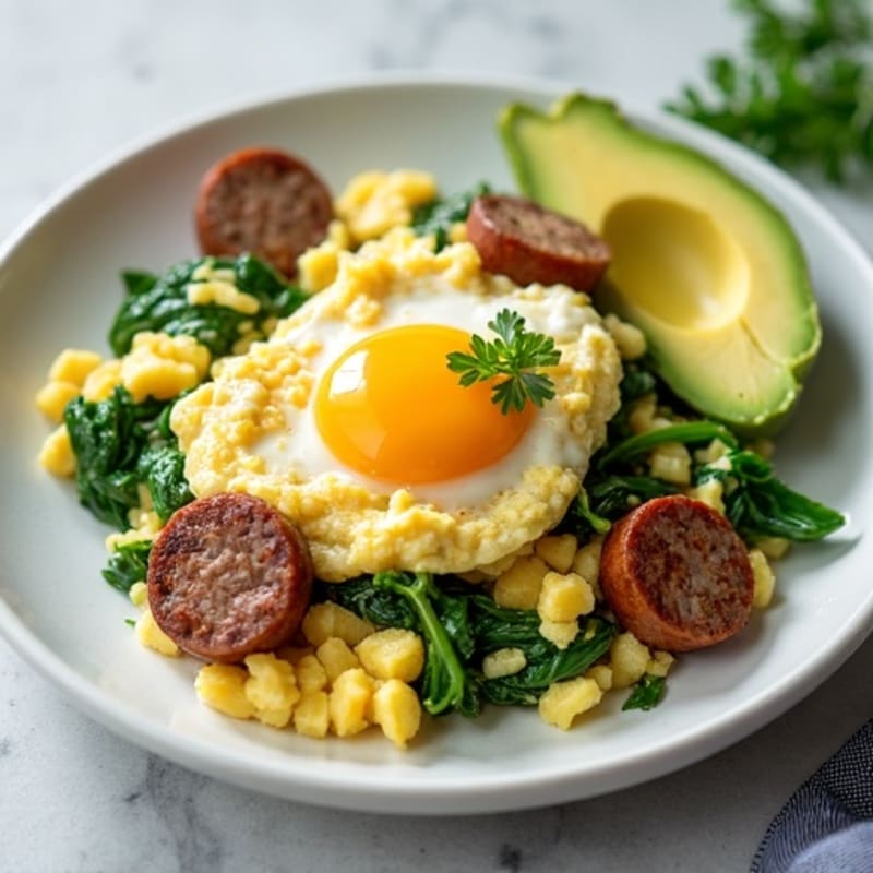 Egg White Scramble with Spinach and Turkey Sausage
