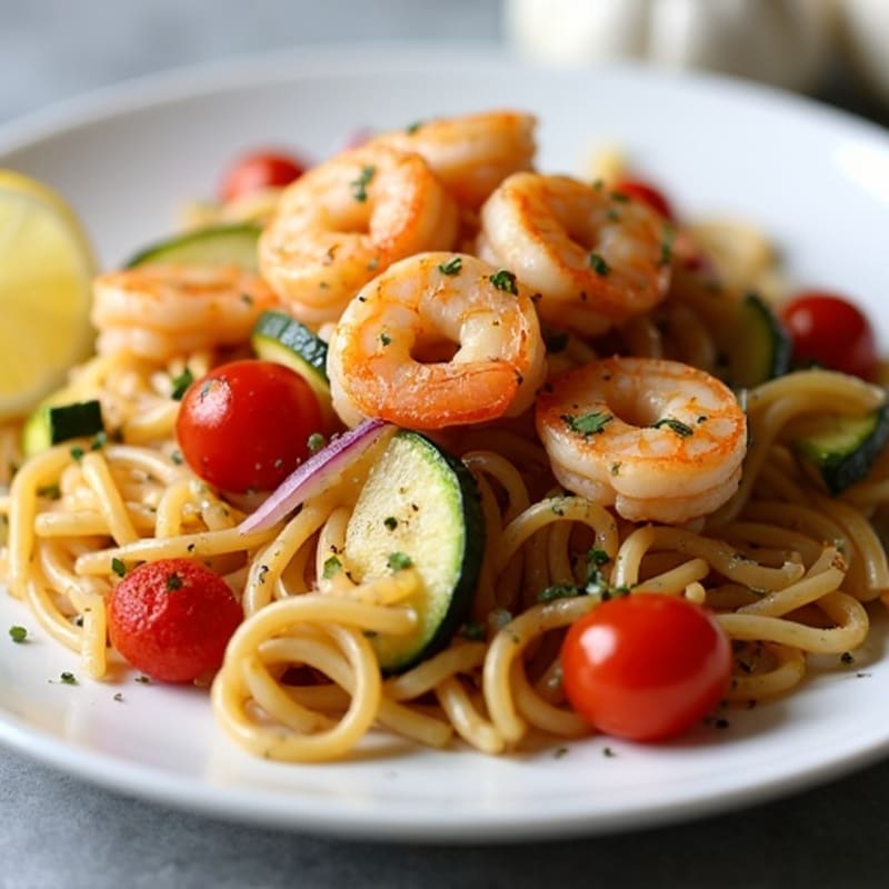 Garlic Shrimp Pasta with Roasted Vegetables
