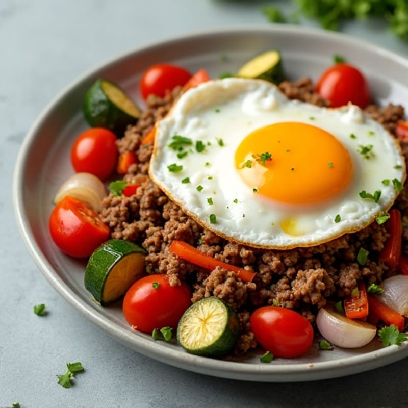 Lean Ground Beef and Roasted Vegetable Skillet