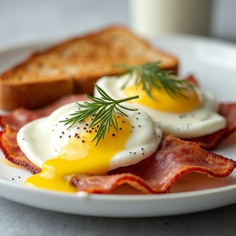 Poached Eggs with Lean Canadian Bacon and Creamy Lemon Dill Sauce