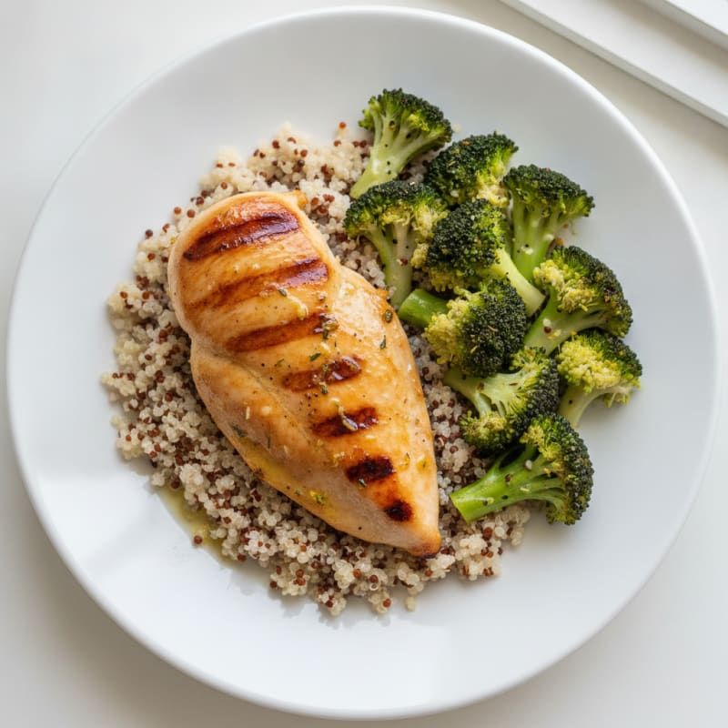 Grilled Chicken Breast with Quinoa and Steamed Broccoli