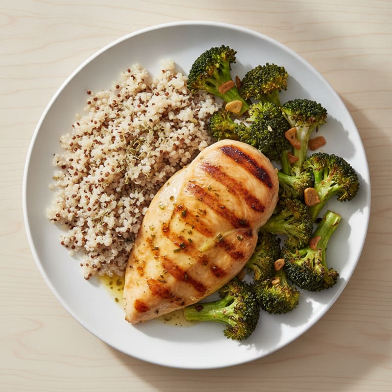 Grilled Chicken Breast with Quinoa and Roasted Broccoli