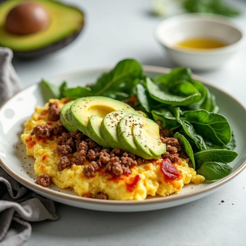 Egg White and Ground Beef Scramble with Spinach
