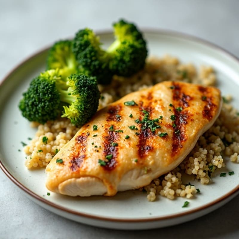 Grilled Chicken Breast with Quinoa and Roasted Broccoli