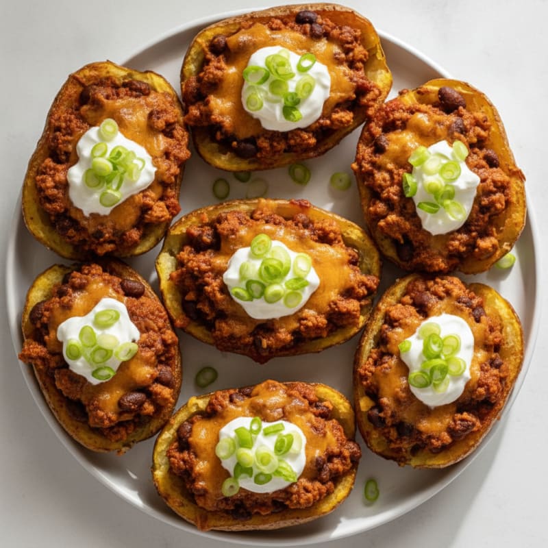 Loaded Chili Cheese Potato Skins