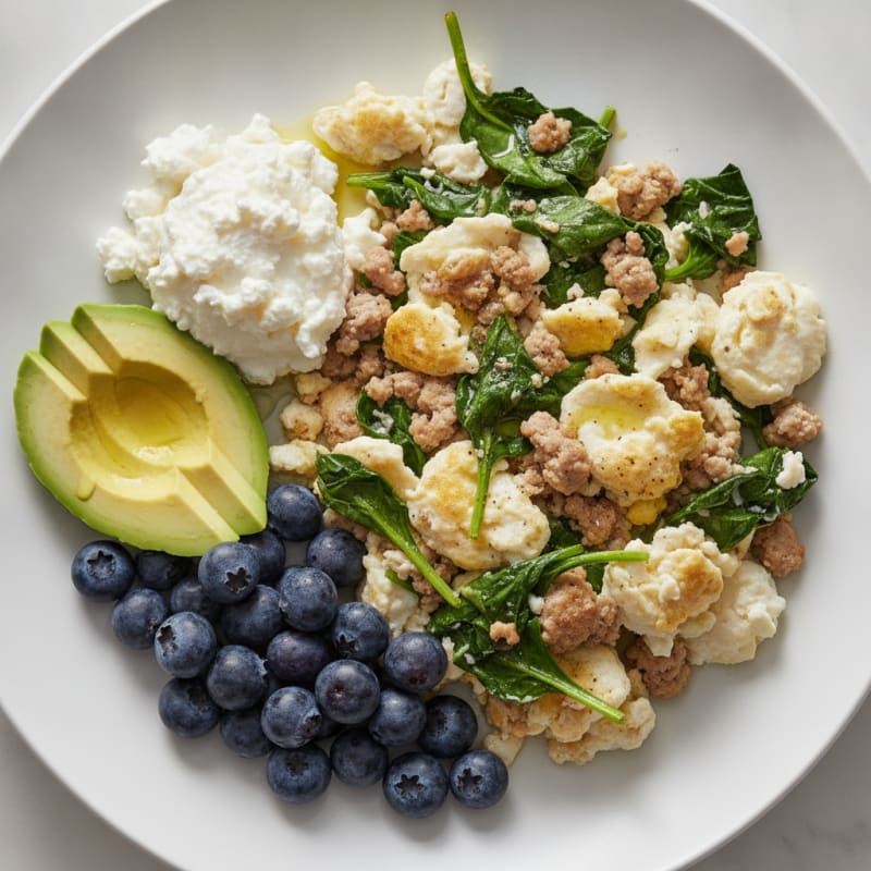 Egg White and Turkey Spinach Scramble with Cottage Cheese