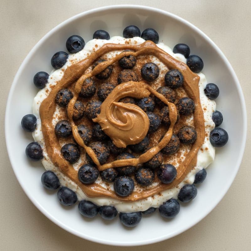 Greek Yogurt Berry Parfait with Peanut Butter and Blueberries