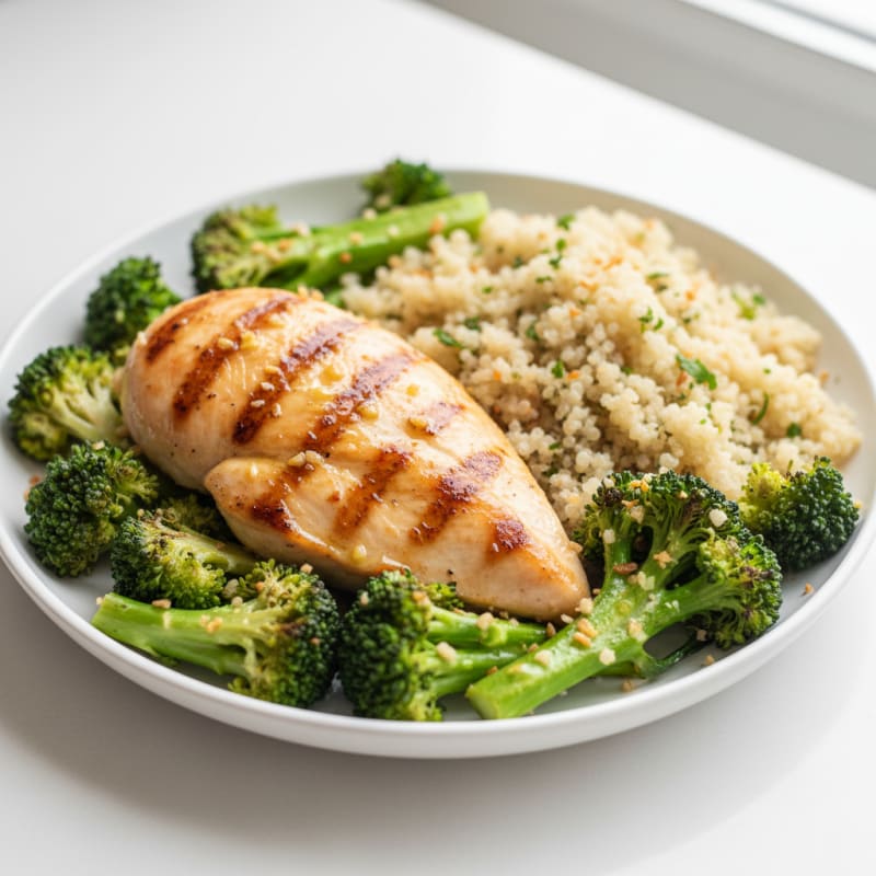 Grilled Chicken Breast with Quinoa and Roasted Broccoli