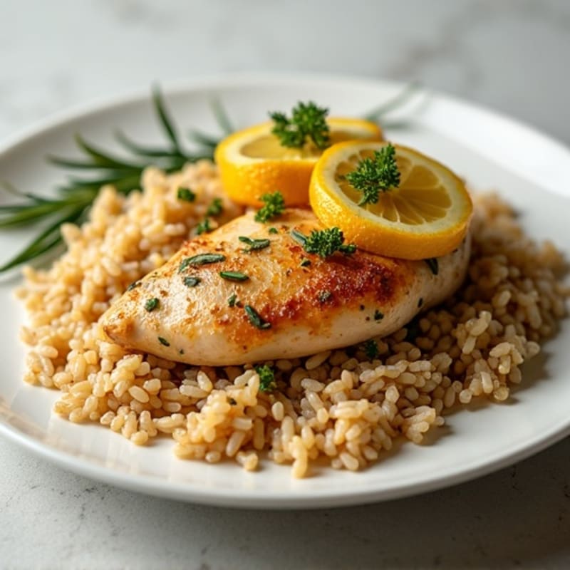 Roasted Lemon Herb Chicken with Fluffy Brown Rice