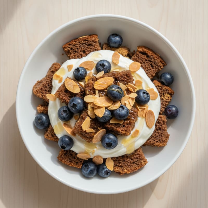 Greek Yogurt Parfait with Almonds and Chocolate Protein Bread