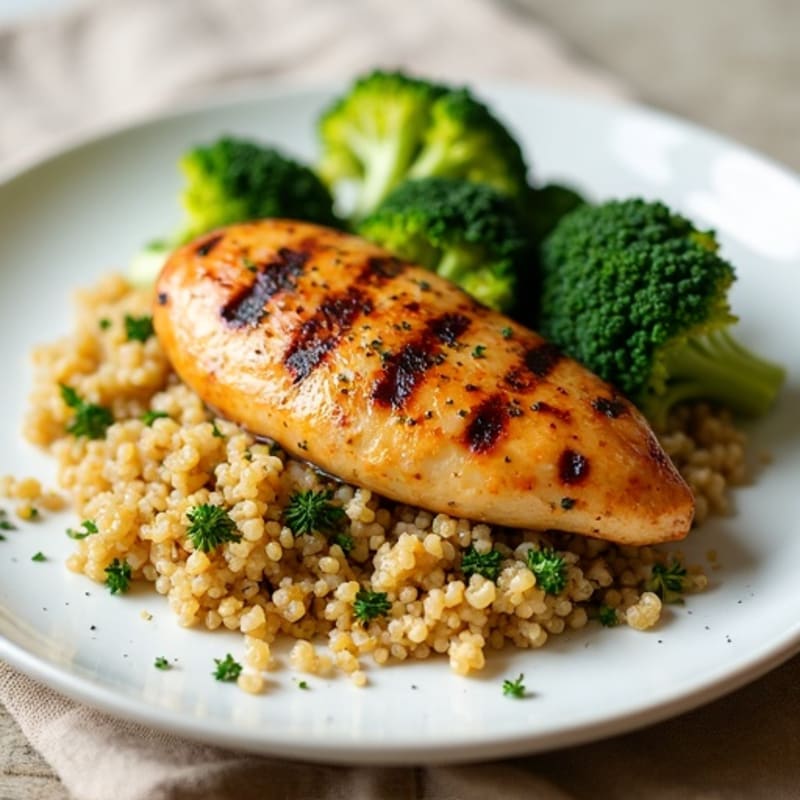 Grilled Chicken Breast with Quinoa and Roasted Broccoli