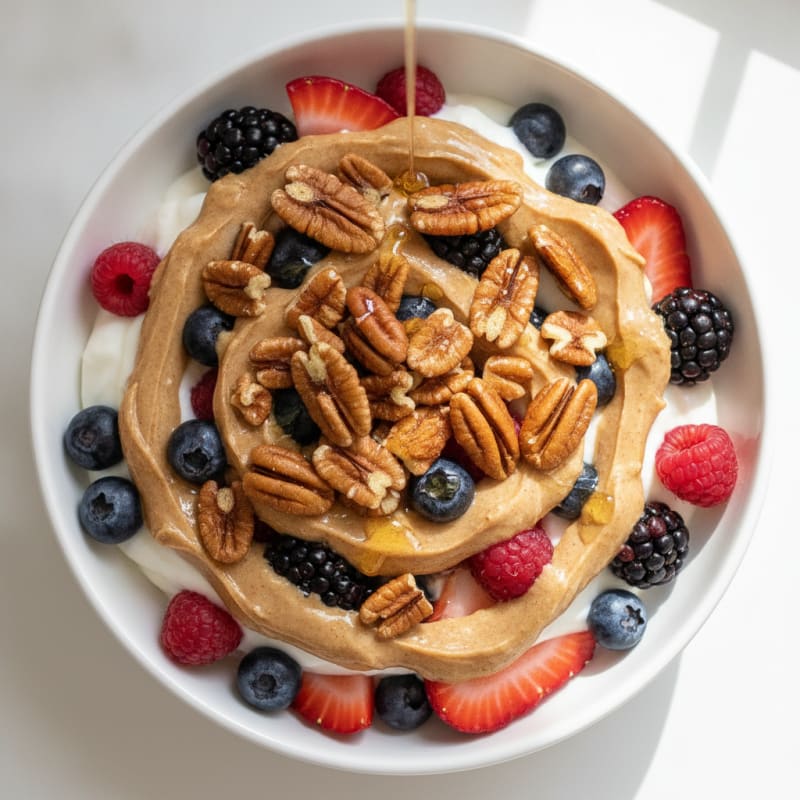 Creamy Greek Yogurt Parfait with Almond Butter and Mixed Berries