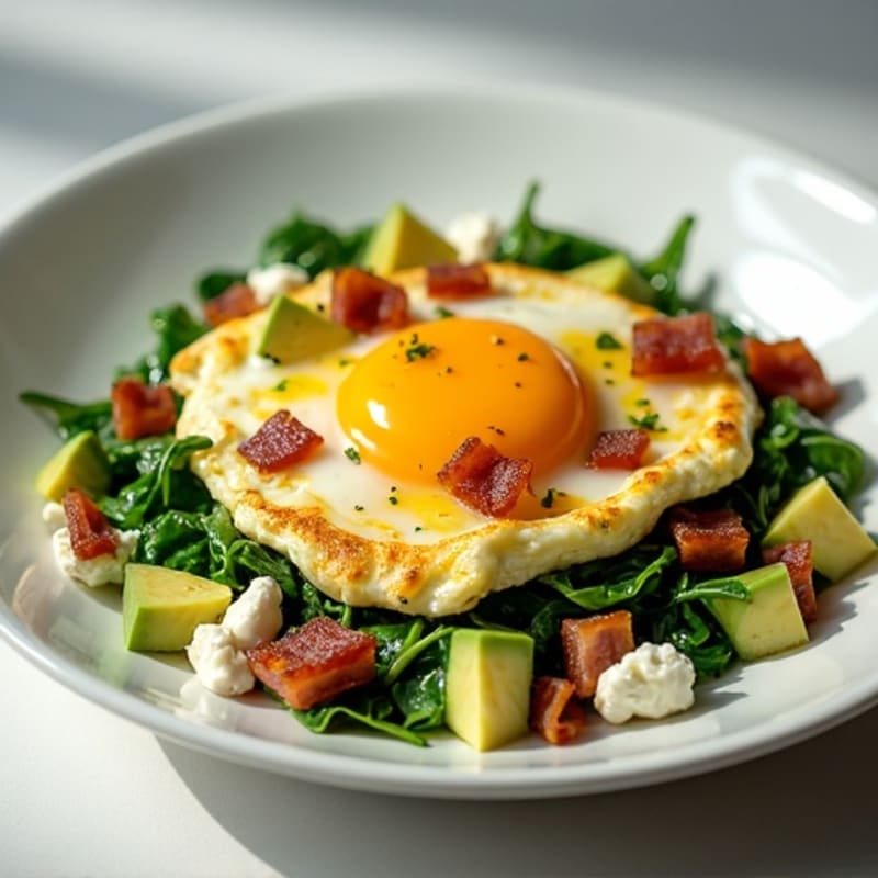 Egg White and Spinach Scramble with Cottage Cheese and Turkey Bacon