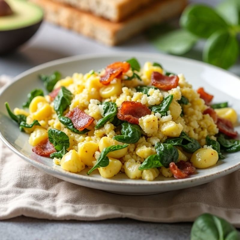 Egg White and Spinach Scramble with Turkey Bacon